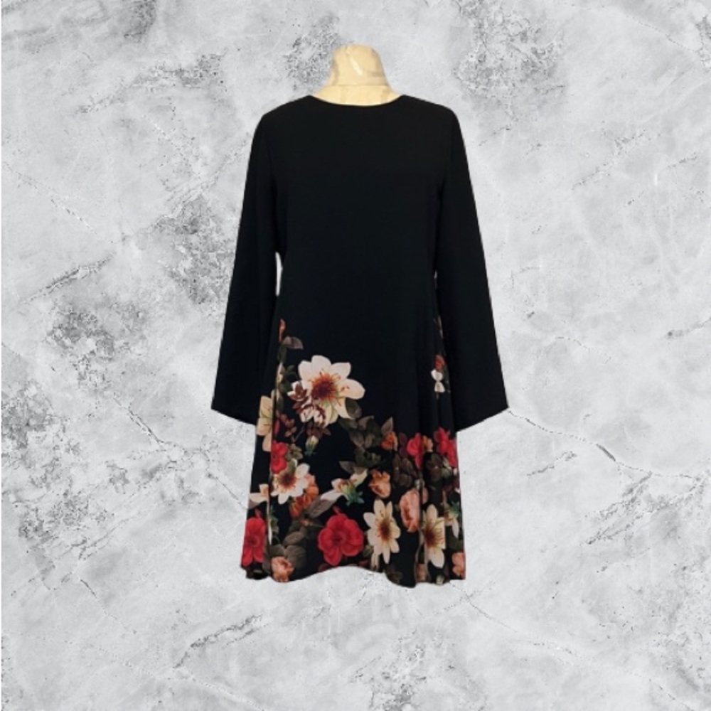 SOLD CeCe long Sleeves black dress with flowers Size 6